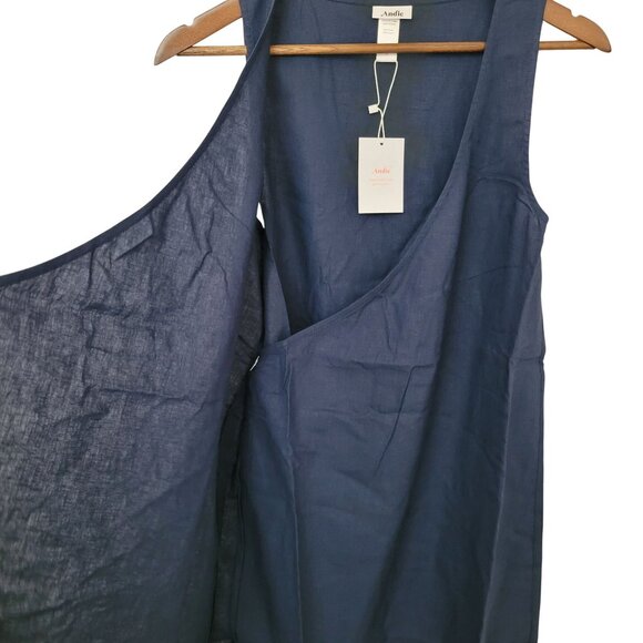 Andie Swim The Wrap Dress Size S Midnight Blue Linen Blend Sleeveless NWT - Picture 6 of 8